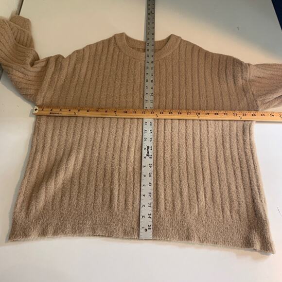 Aerie Sweater Womens S Small Stone Fuzzy Cozy Ribbed Oversized Crewneck Pullover - Picture 6 of 13